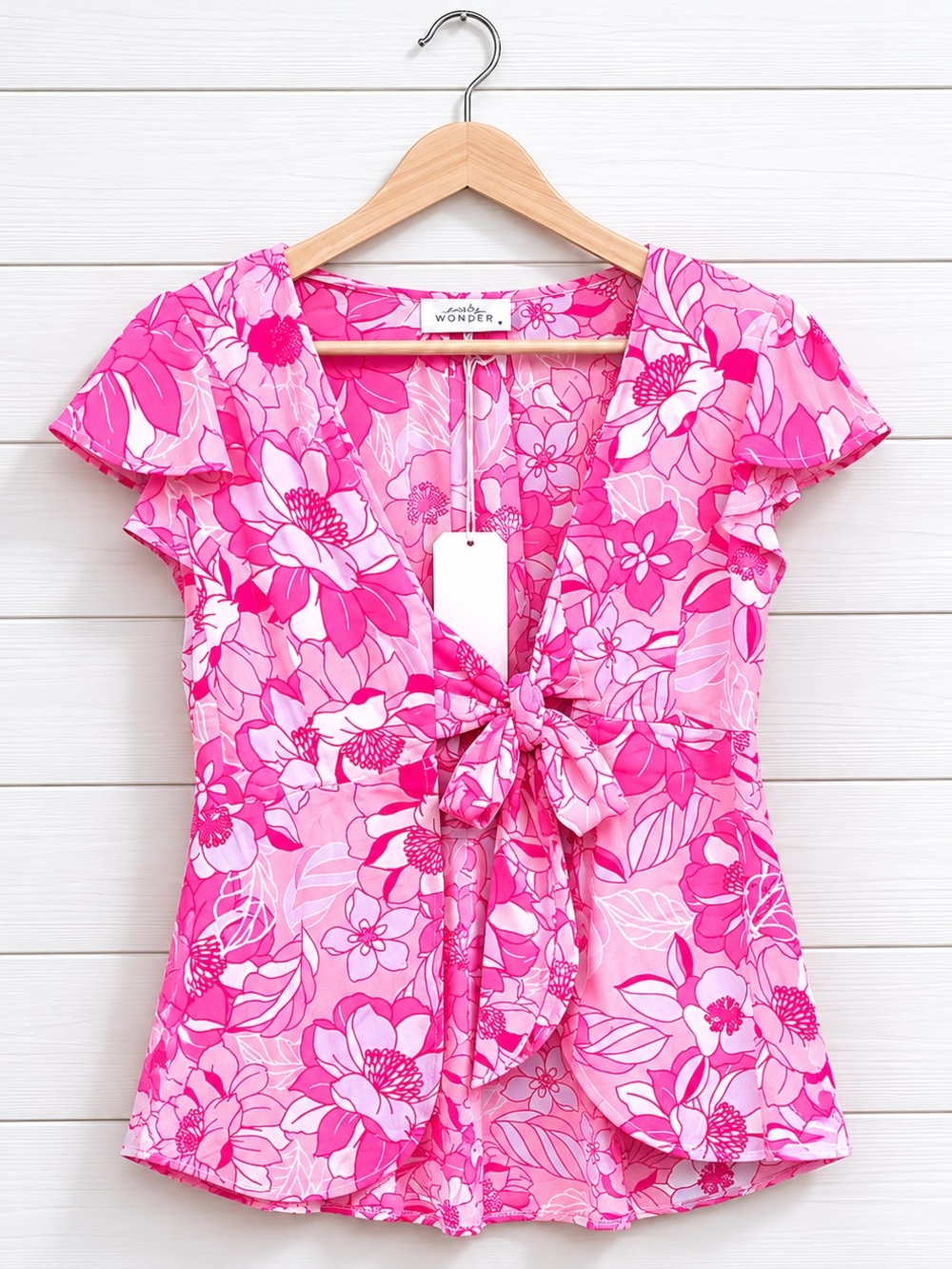Wonder Pink‎ Floral Tie-Front Blouse